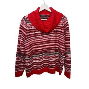 Lane Bryant Cowl Neck Chunky Knit Sweater Red Striped Women’s 10 12 Winter Top